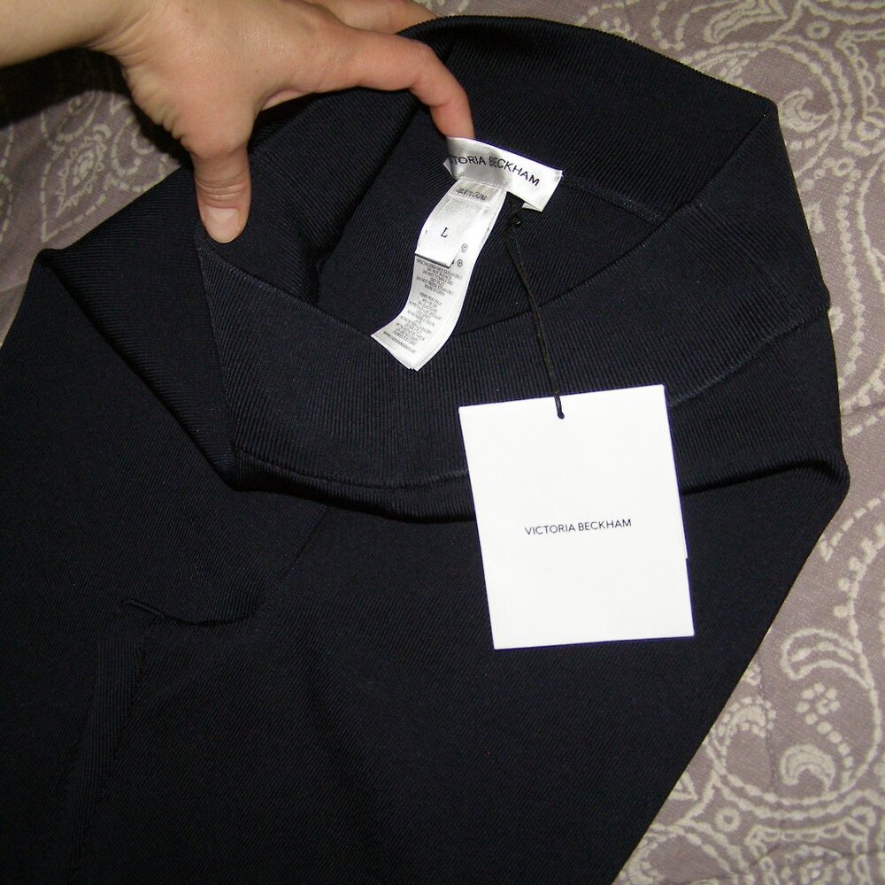 NEW size L Victoria Beckham Ribbed Leggings NAVY BLUE Color - Picture 7 of 16